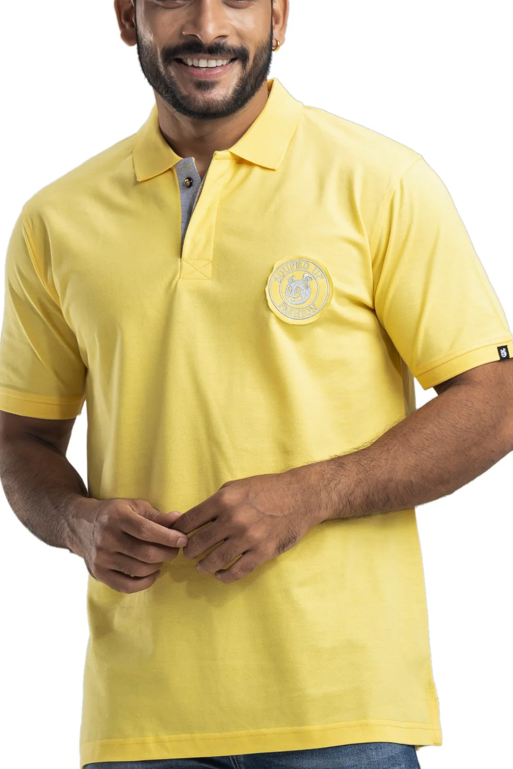 Distinct Solid Yellow Half Sleeves Polo T-Shirt - Image 4