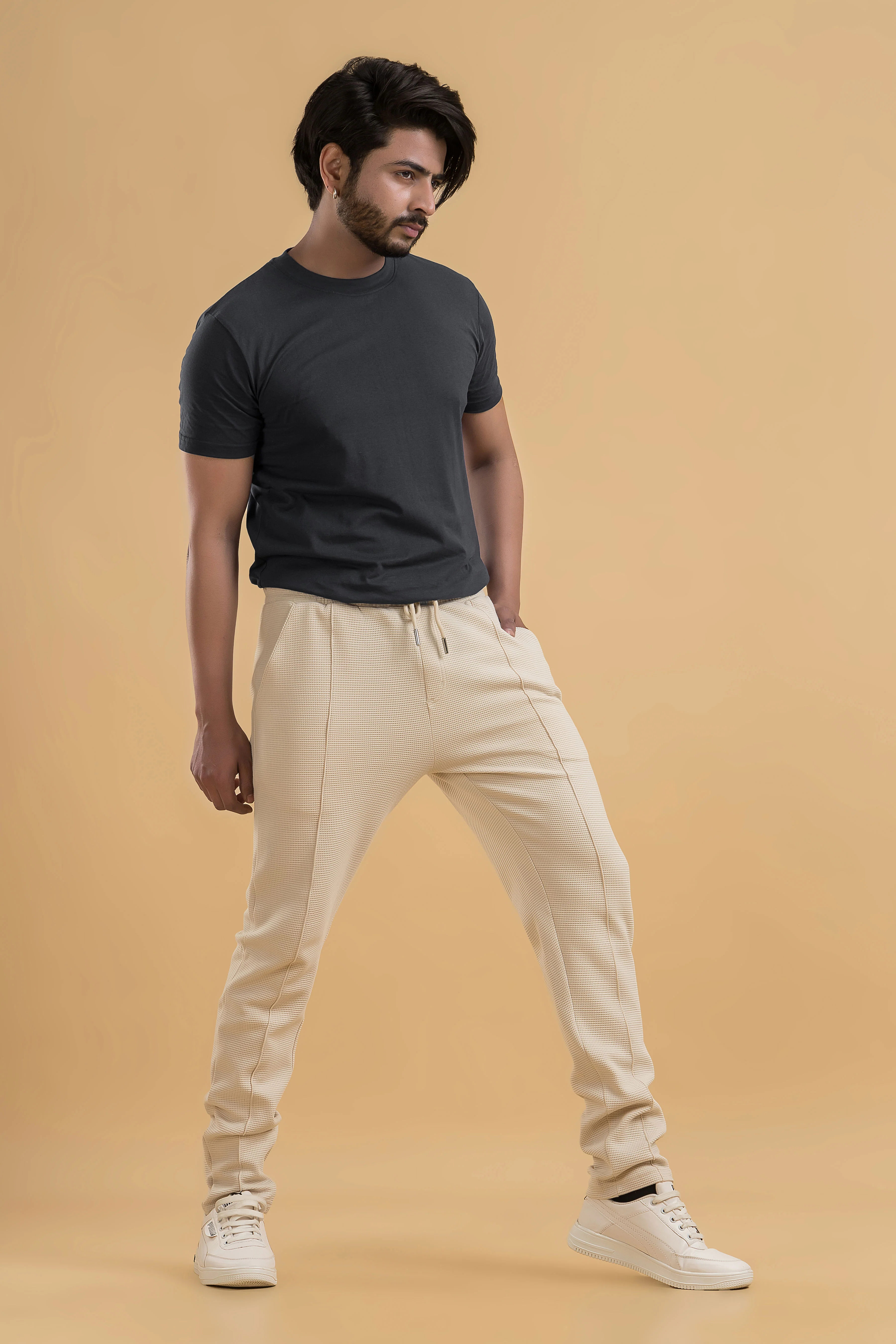 Ethereal Beige Waffle Full Length Joggers - Image 4