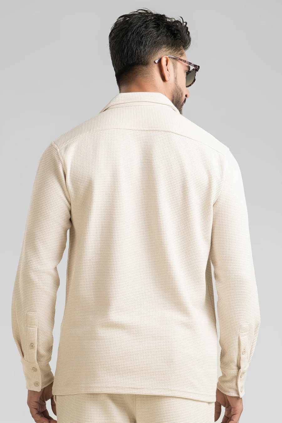 Haven Light Beige Full Sleeves Waffle Knit Shacket - Image 3