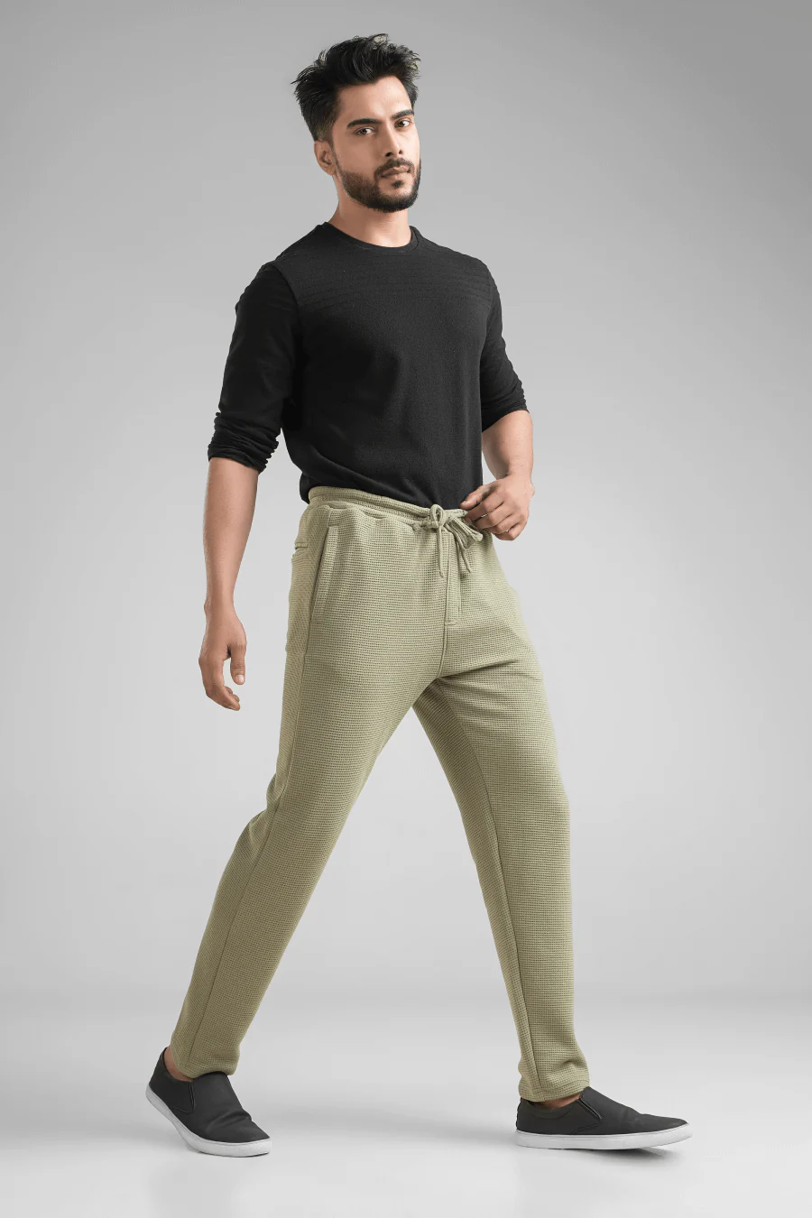 Haven Sage Green Waffle Knit Regular Fit Pants - Image 4