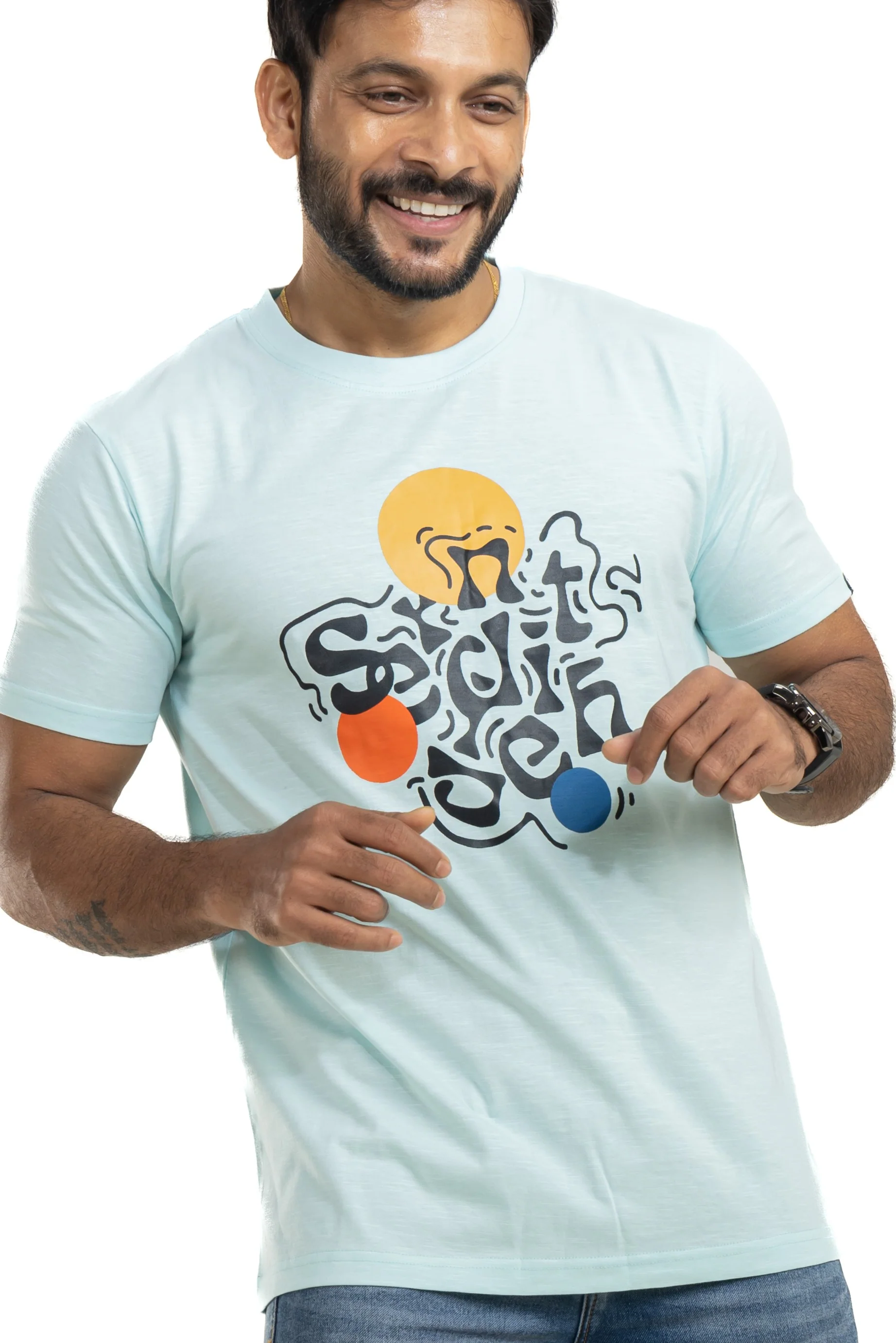 Jumbled Sky Blue Printed T-Shirt - Image 5