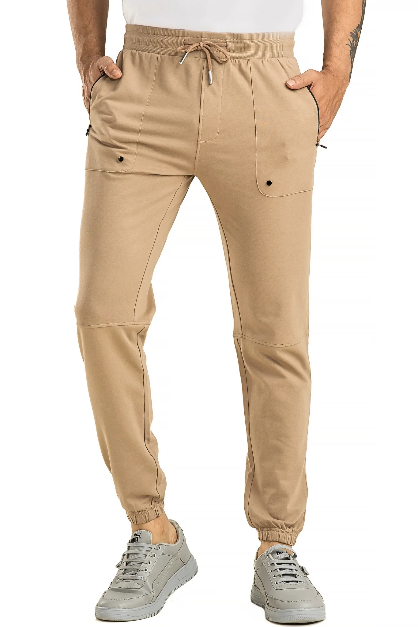 Men's Casual Cotton Beige Joggers - Image 7