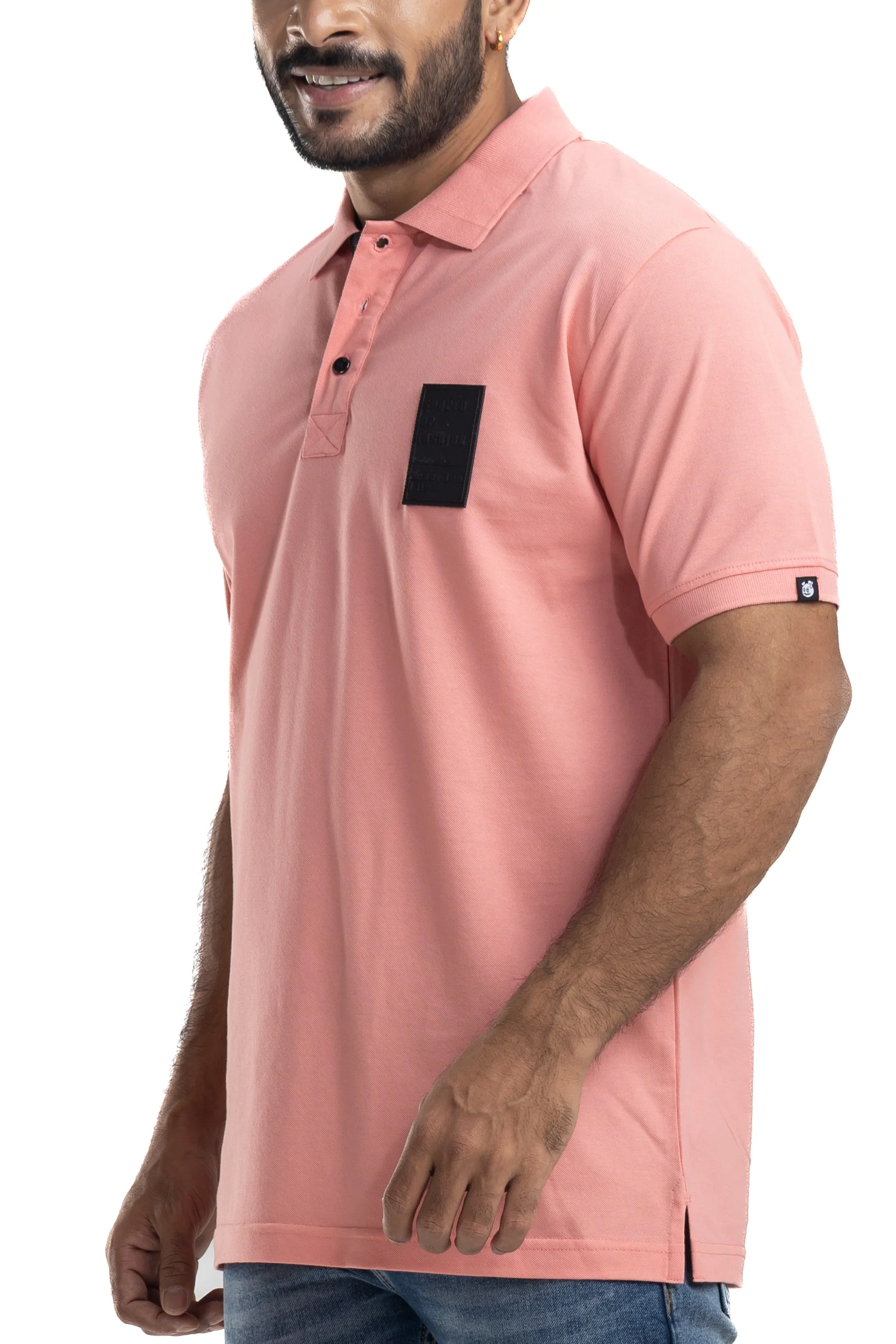 Sleek Solid Peach Half Sleeves Cotton Polo T-Shirt - Image 4
